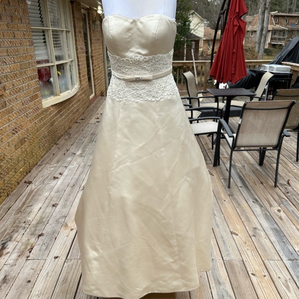 Oleg Cassini Collection Strapless Beaded Bridal Gown Beige MSRP $1600